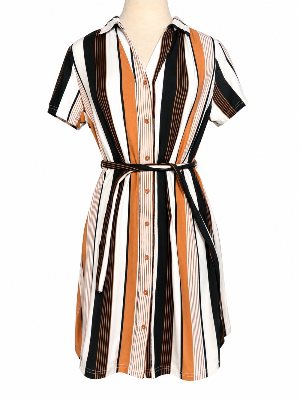Justify Striped Button-Front Shirt Dress with Belt - Size Large